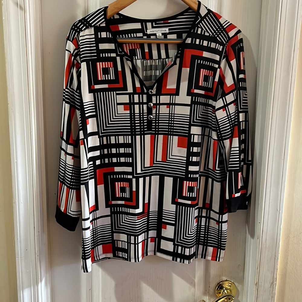 Notations Multiple Colors 3 Front Buttons V-Neck … - image 2